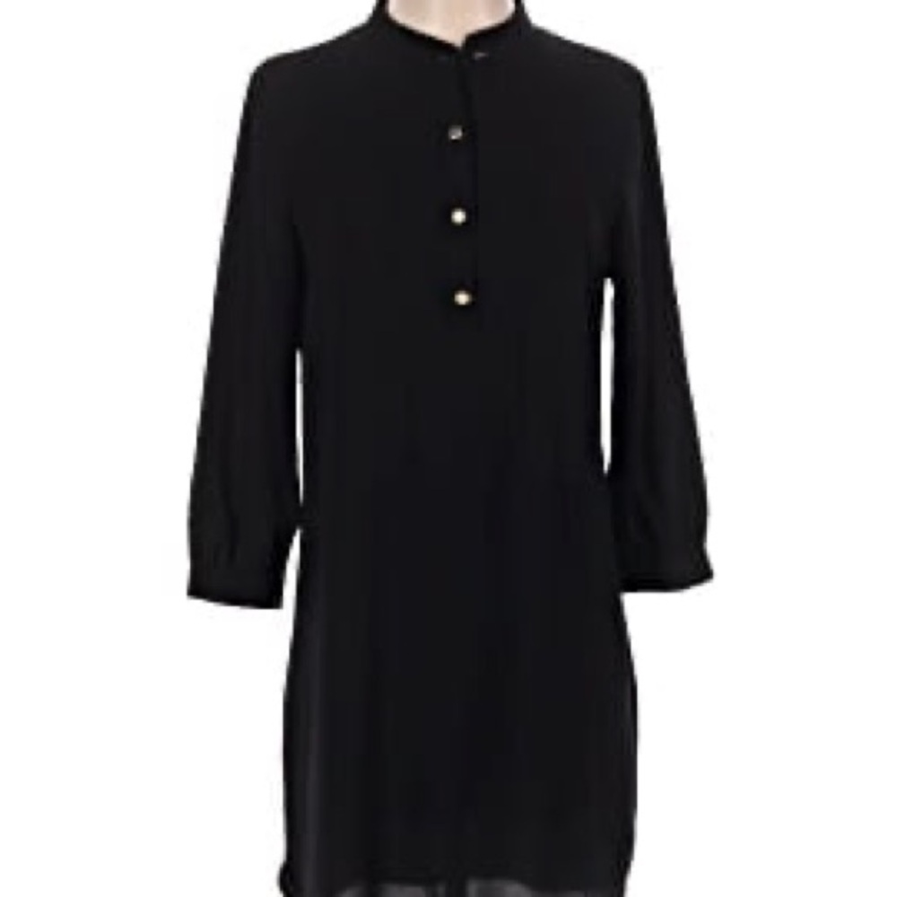 Monteau Black Long Sleeve Shift Dress with Gold Buttons